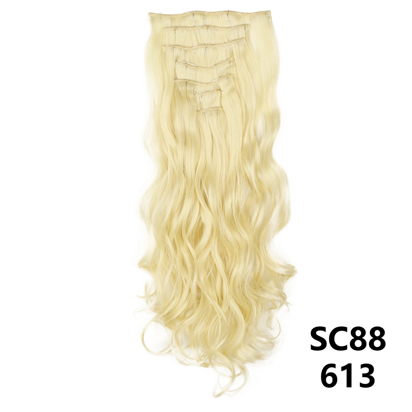 Extensiones de cabello sintÃƒÂ©tico largo y recto para mujer, 16 Clips, 7 unidades/juego, fibra de alta temperatura, negro, marrÃƒÂ³n, Rubio
