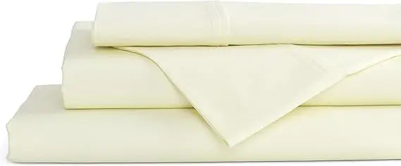 Sábanas de percal 100% algodón tamaño Queen, crema, bolsillo profundo, juego de 4 piezas: 1 sábana bajera plana, 1 bolsillo profundo y 2 fundas de almohada,