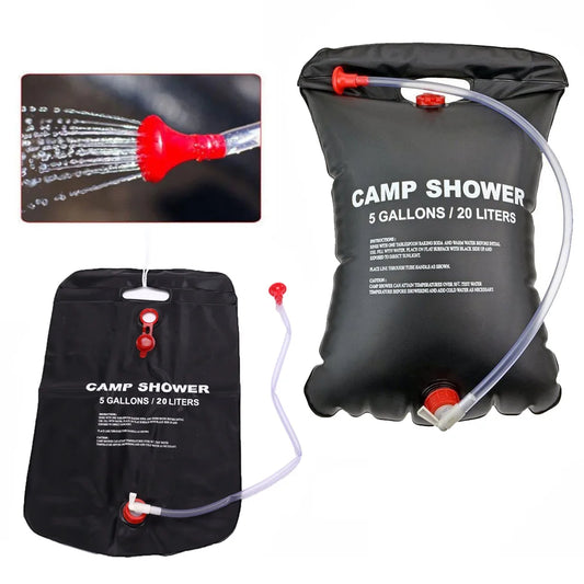 Bolsa de ducha portátil de 20L para acampar, viajes al aire libre, senderismo, barbacoa, ciclismo, playa, natación, bolsa de agua de baño con calefacción Solar
