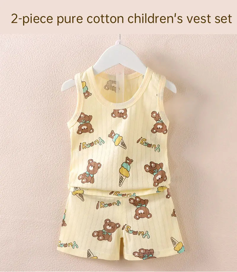Ropa para niños, Tops sin mangas estampados, pantalones cortos, lindo, transpirable, chaleco de verano para niños, conjunto de pantalones cortos, camiseta sin mangas para ropa de bebé para niños