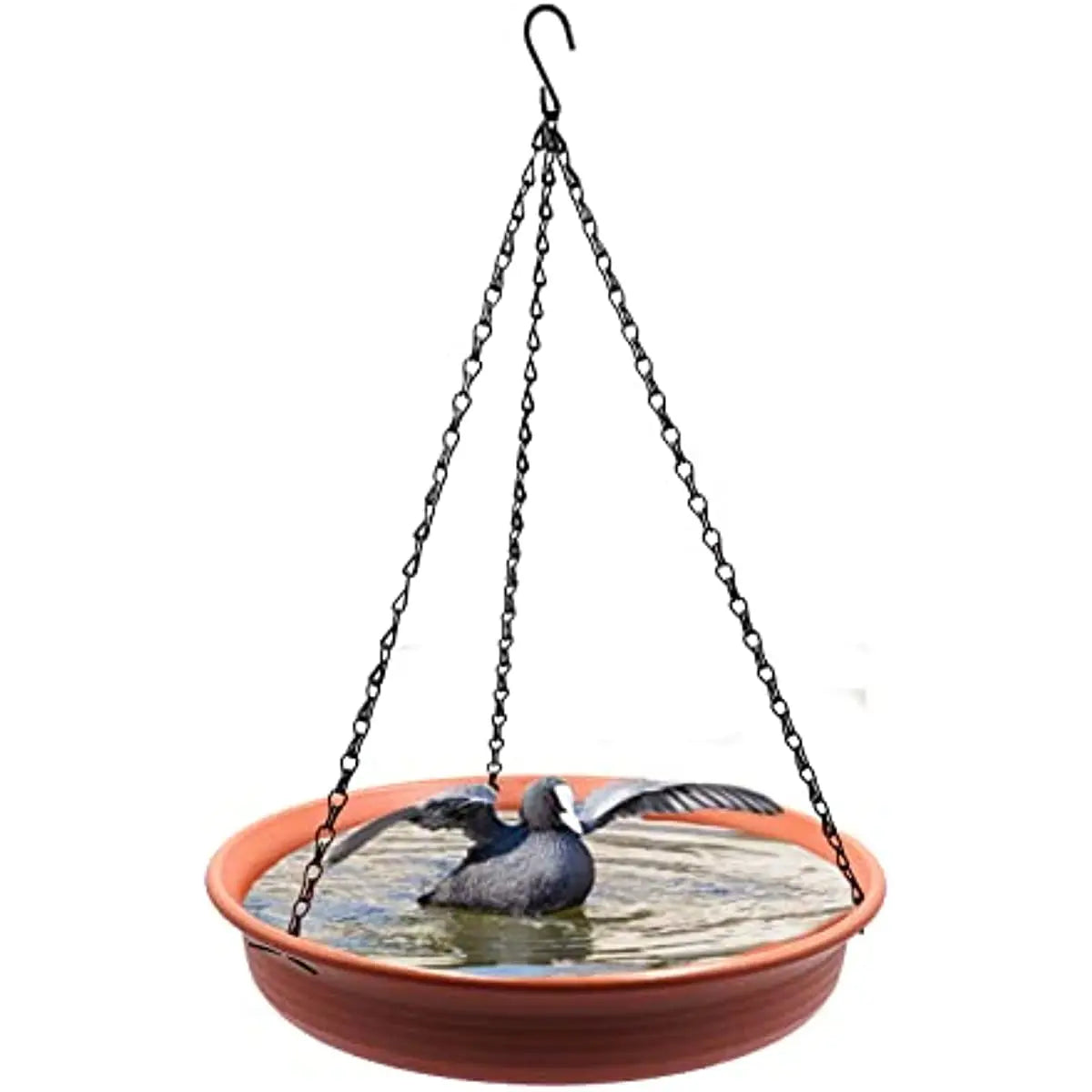 Alimentador de pájaros colgante con fuente para exteriores, bandeja para beber pájaros con gancho y cadena para jardín, Patio, 12 pulgadas