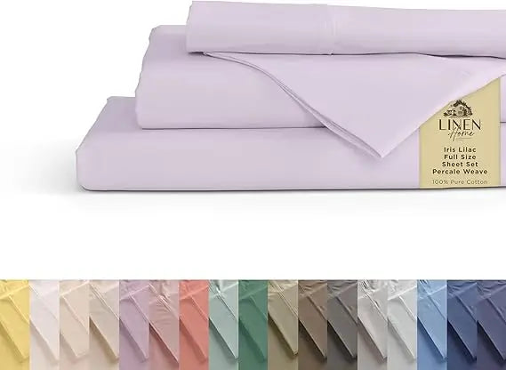 Sábanas de percal 100% algodón tamaño Queen, crema, bolsillo profundo, juego de 4 piezas: 1 sábana bajera plana, 1 bolsillo profundo y 2 fundas de almohada,
