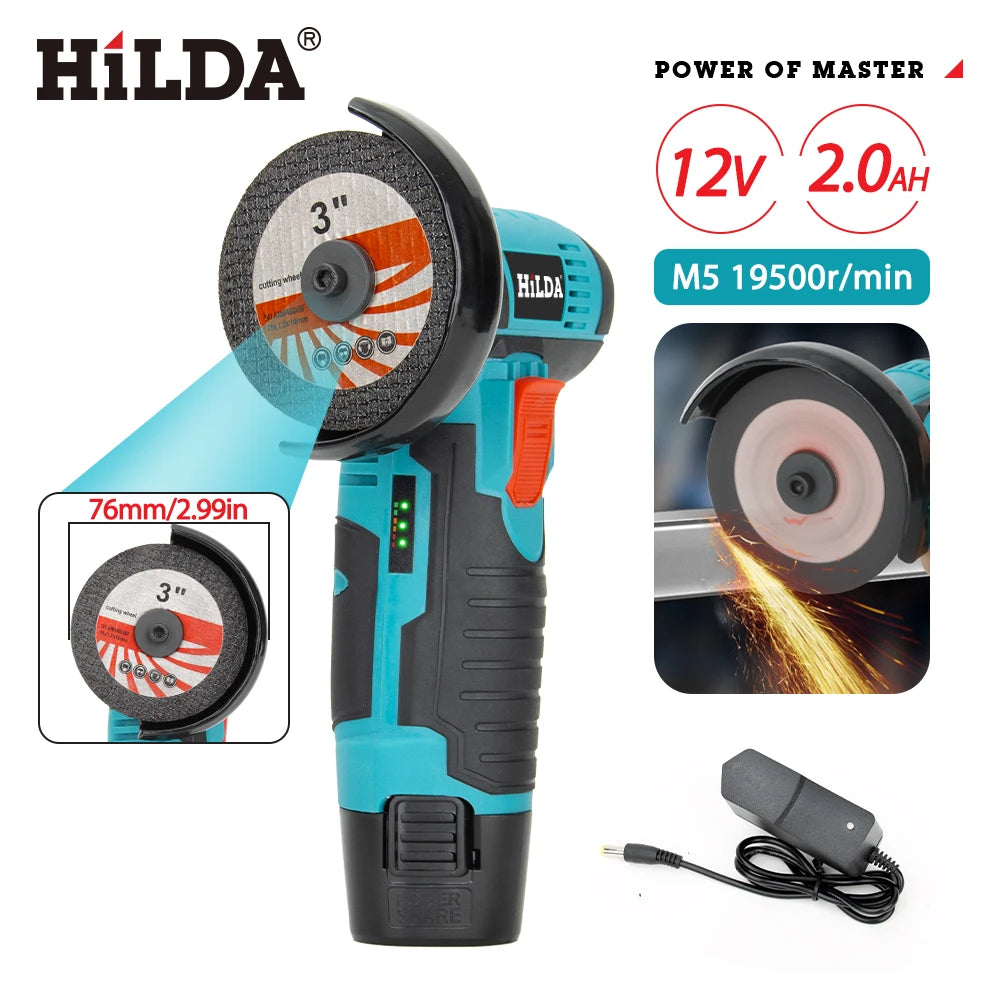 Mini amoladora angular recargable en miniatura HILDA de 12V con baterÃ­a, amoladora pulidora de hoja de corte para cortar diamante inalÃ¡mbrico