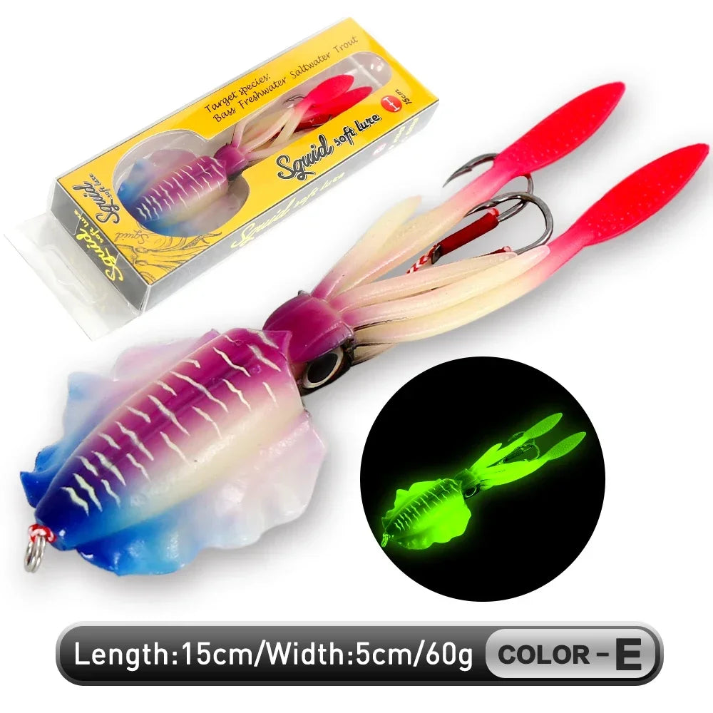 ZUKIBO-cebo de calamar suave para pesca, seÃ±uelo de pesca con curricÃ¡n, plantillas con cabeza de pulpo, plantilla de calamar UV luminosa de 60g para pesca en barcos de aguas profundas, cebo Wobblers