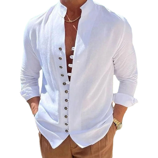 Nueva camisa informal holgada de primavera y otoÃ±o para hombre, camisa de manga larga de Color sÃ³lido, camisas con botones, talla grande Vintage