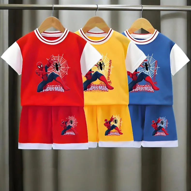 Conjuntos de ropa de baloncesto transpirable de secado rápido para niños, camiseta de Anime Spiderman, pantalones cortos, traje de 2 uds, trajes para niños, verano