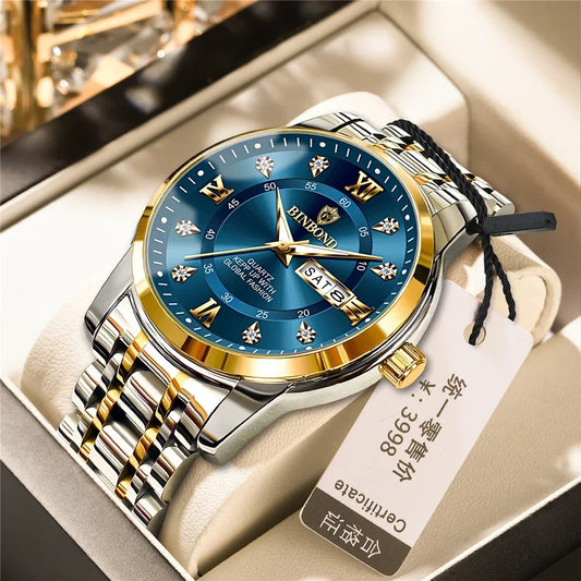 Relojes de pulsera de cuarzo con movimiento de negocios informal, reloj de lujo con diamantes dorados para hombre, Relojes automÃƒÂ¡ticos, regalos para hombre