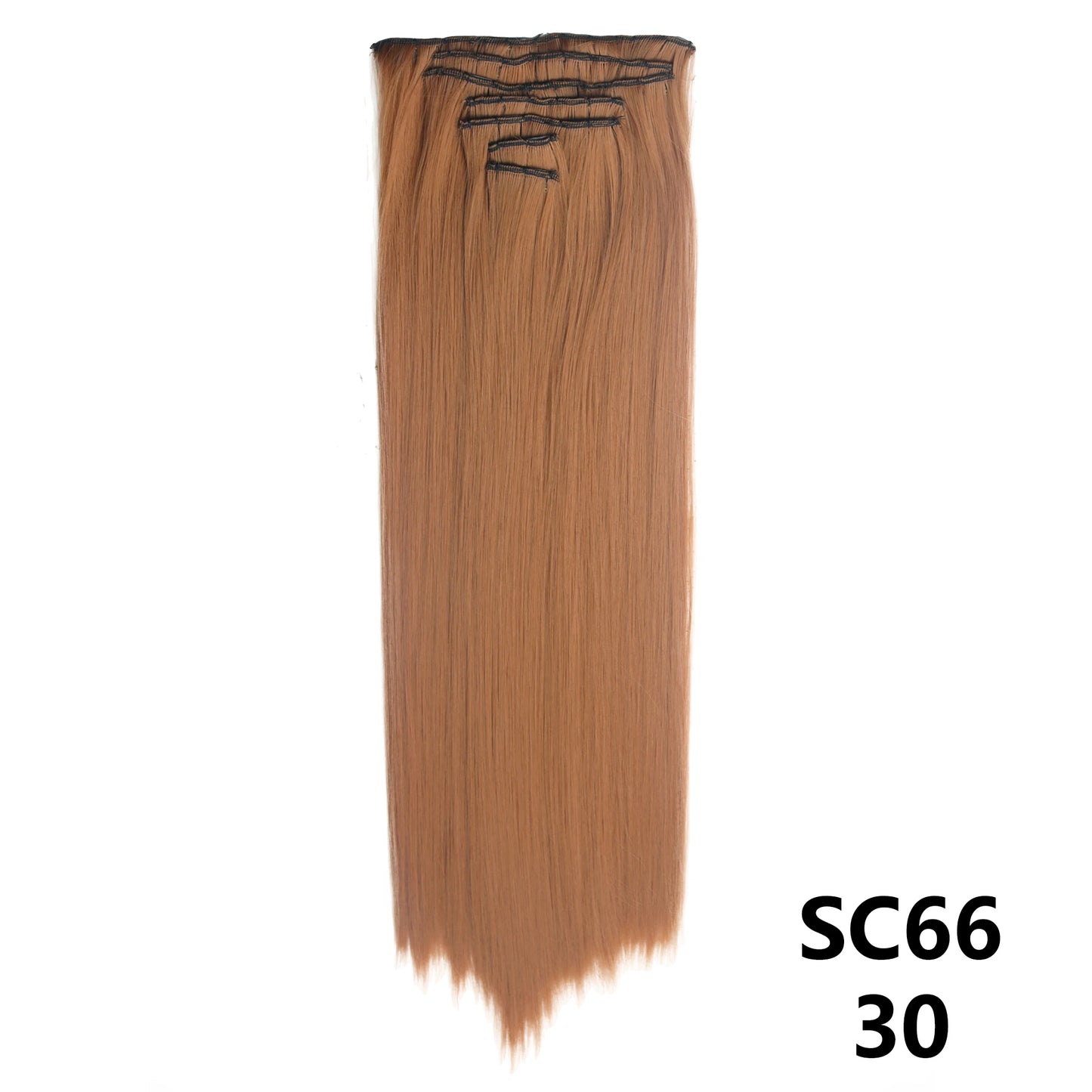 Extensiones de cabello sintÃƒÂ©tico largo y recto para mujer, 16 Clips, 7 unidades/juego, fibra de alta temperatura, negro, marrÃƒÂ³n, Rubio