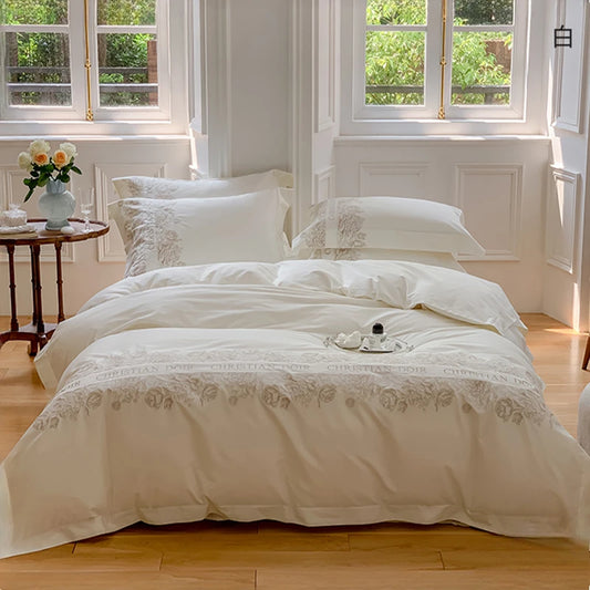 Juego de cama de algodón de grapa larga de 100 unidades, funda nórdica bordada con patrones de flores y plantas, Sábana bajera tamaño Queen TwinFull