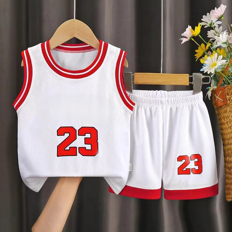 Conjunto de traje de pelota deportiva para niños, traje sin mangas para niños, traje de baloncesto para bebé, chaleco, pantalones cortos, traje de rendimiento, traje deportivo de secado rápido