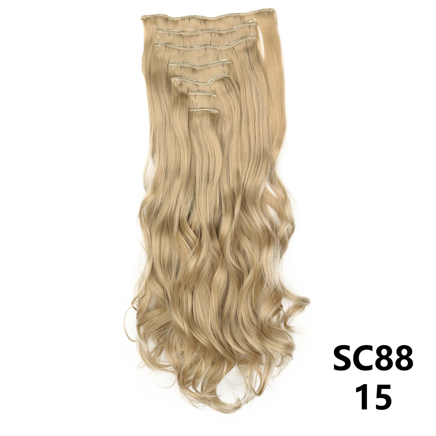 Extensiones de cabello sintÃƒÂ©tico largo y recto para mujer, 16 Clips, 7 unidades/juego, fibra de alta temperatura, negro, marrÃƒÂ³n, Rubio