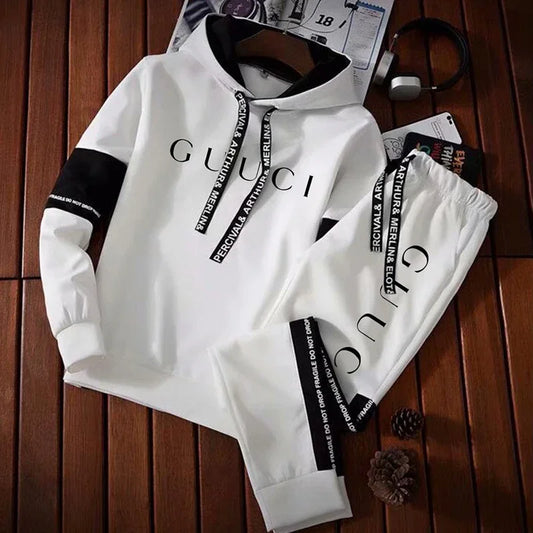 Chándal para hombre, Sudadera con capucha cálida + Pantalones de chándal, conjuntos de 2 uds., Top o pantalones blancos y negros de alta calidad para invierno, ropa informal para correr