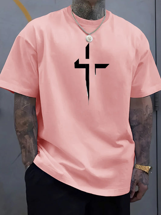 Camiseta de manga corta con cuello redondo para hombre, 100% de algodÃ³n puro, informal, holgada, de talla grande, con estampado creativo cruzado, deportiva, cÃ³moda, de verano