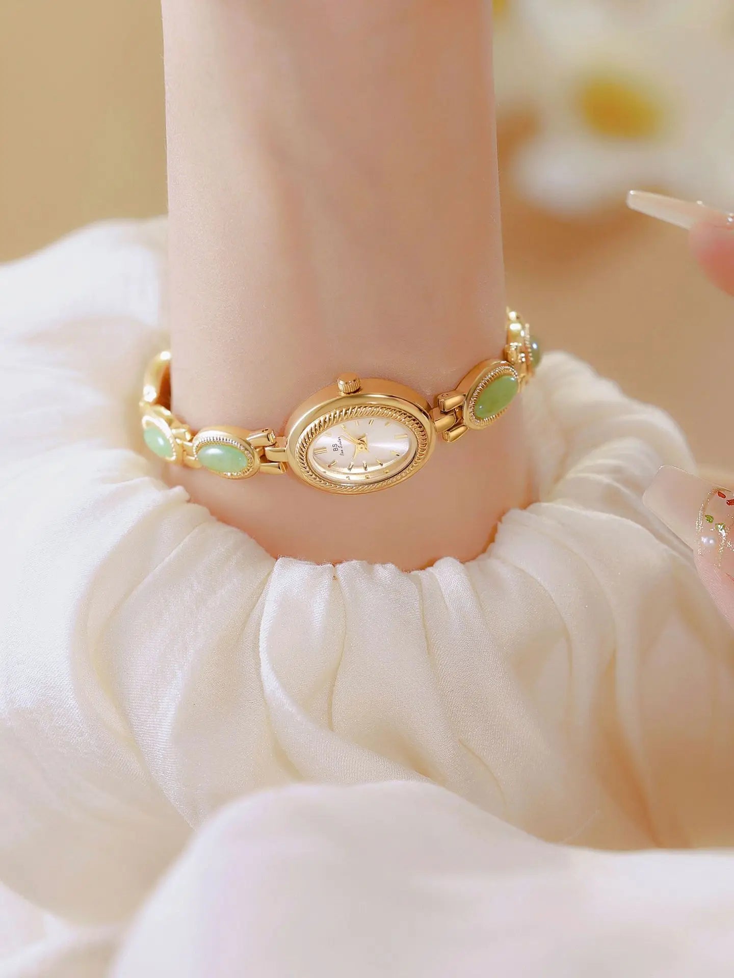 Reloj UTHAI para mujer, pulsera para mujer, marca de lujo, resistente al agua, piedra Dongling Natural Retro, Jade Hotan, relojes de cadena avanzados, regalo