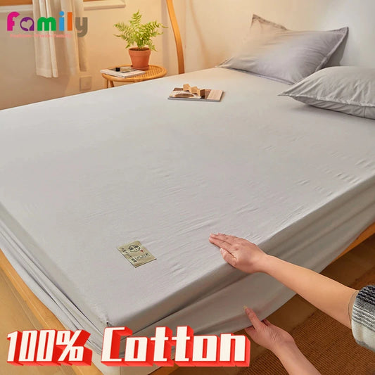 Sábana bajera de algodón 100% con banda elástica, Funda de colchón ajustable antideslizante de Color sólido para cama individual, doble, King y Queen