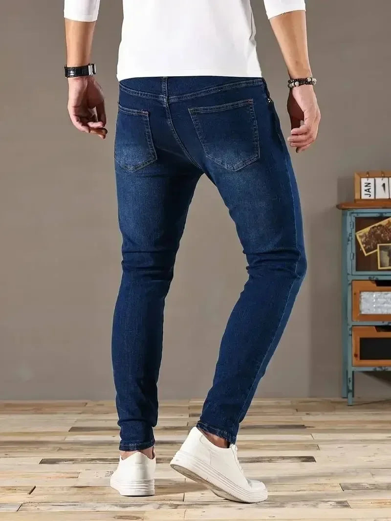 2025 primavera nuevos hombres Slim Fit clÃ¡sico pantalones vaqueros ajustados Casual estilo callejero Casual hombres pantalones vaqueros ajustados hombre Slim Fit lÃ¡piz Denim azul