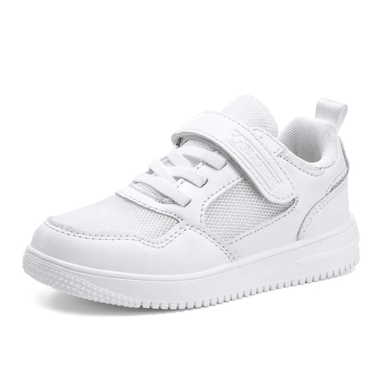 Zapatillas de deporte para niños, zapatos informales de cuero negro, zapatos planos para caminar para estudiantes, calzado deportivo ligero antideslizante para tenis para niñas