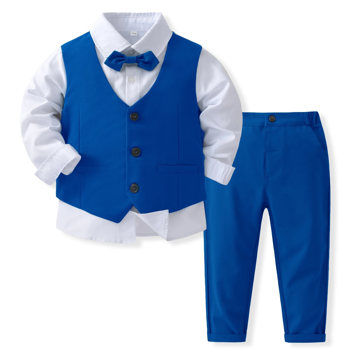 Trajes de caballero disfraz de cumpleaños para niños primavera otoño conjunto de ropa de Boutique chaleco sólido traje niños ropa Formal de algodón