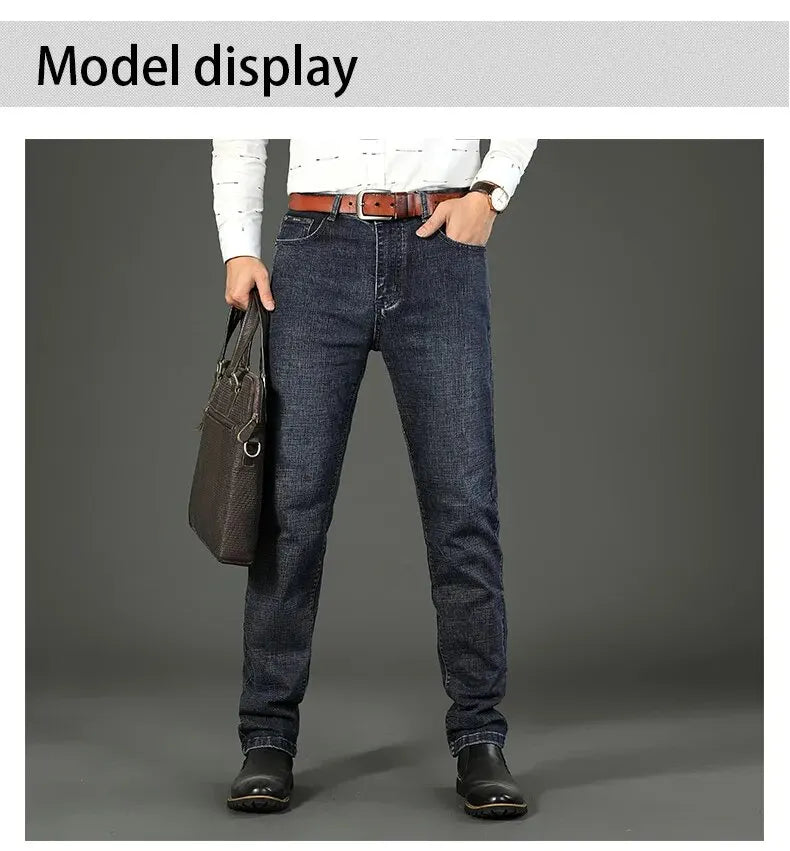 Wthinlee, nuevos pantalones vaqueros de negocios para hombres, pantalones vaqueros informales rectos elÃ¡sticos a la moda, pantalones vaqueros clÃ¡sicos azules y negros para trabajo, ropa de marca masculina