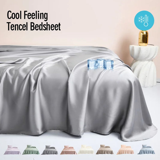 Sábana plana refrescante 100% Lenzing Tencel - Queen/King, que absorbe la humedad, ultrasuave y transpirable para duermen caliente Gris