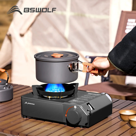 BSWOLF Estufa de gas para acampar, horno de casete portátil de alta potencia de fuego de 5000W, quemador de gas para exteriores para viajes, barbacoa, Picnic