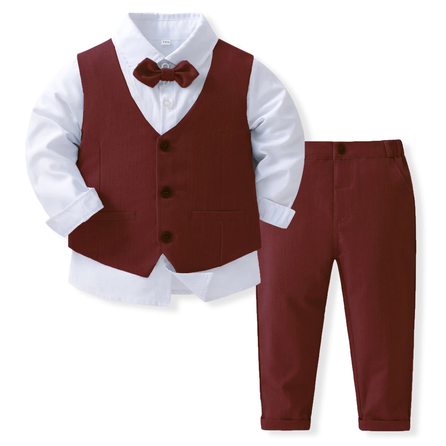 Trajes de caballero disfraz de cumpleaños para niños primavera otoño conjunto de ropa de Boutique chaleco sólido traje niños ropa Formal de algodón