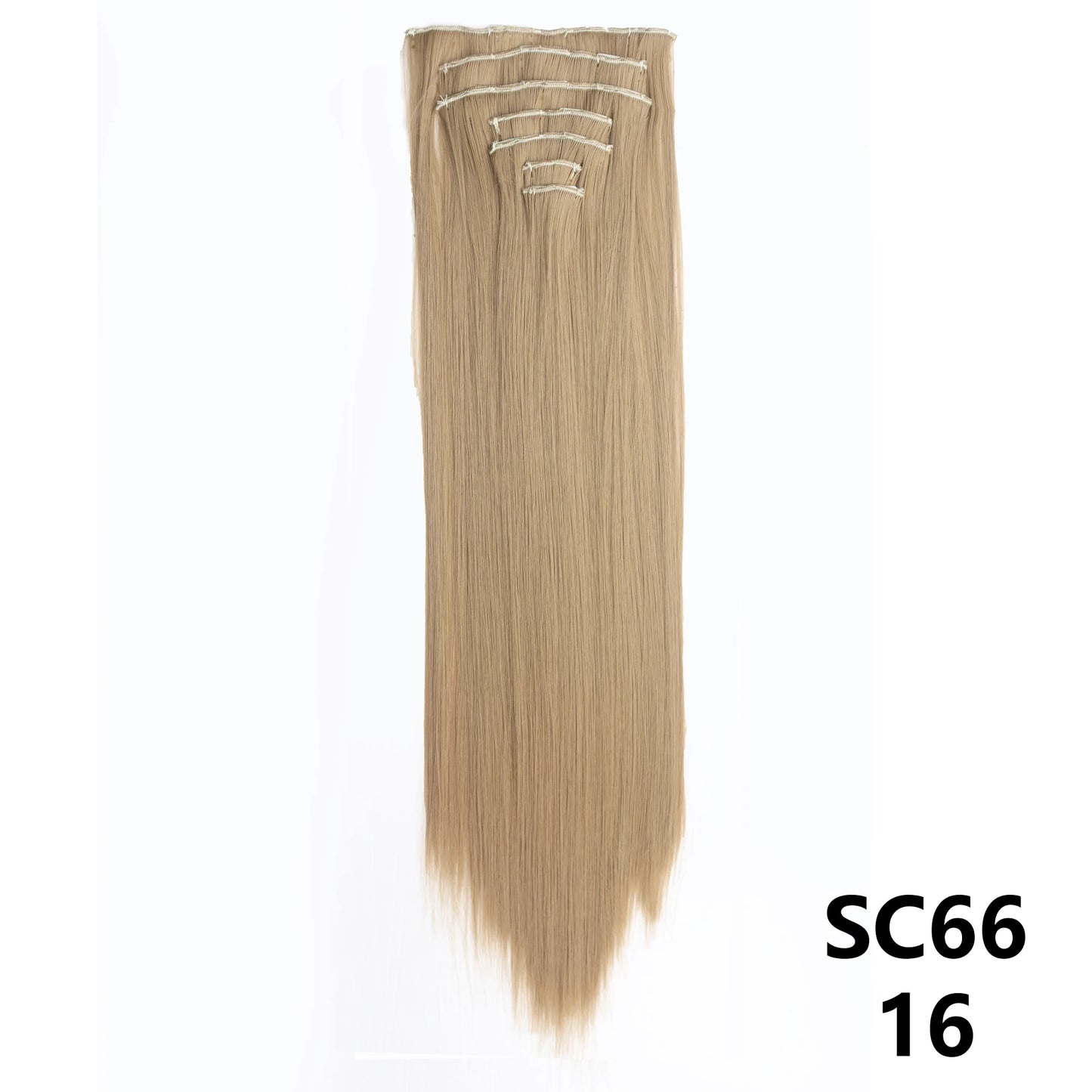 Extensiones de cabello sintÃƒÂ©tico largo y recto para mujer, 16 Clips, 7 unidades/juego, fibra de alta temperatura, negro, marrÃƒÂ³n, Rubio