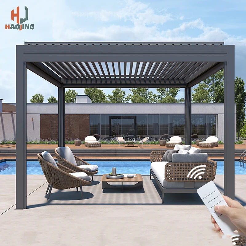 Muebles de jardín para exterior Gazebo da esterno Pavillion de aluminio 3x4 4x4 6x3 blanco Villa balcón Pérgola con persianas de metal personalizada