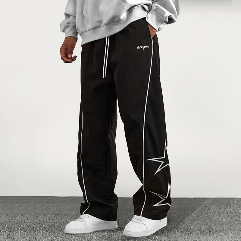 Pantalones de paracaidista deportivos de seda helada para hombre, pantalones de trabajo rectos con cordones, pantalones sueltos, pantalones informales para exteriores, primavera y verano