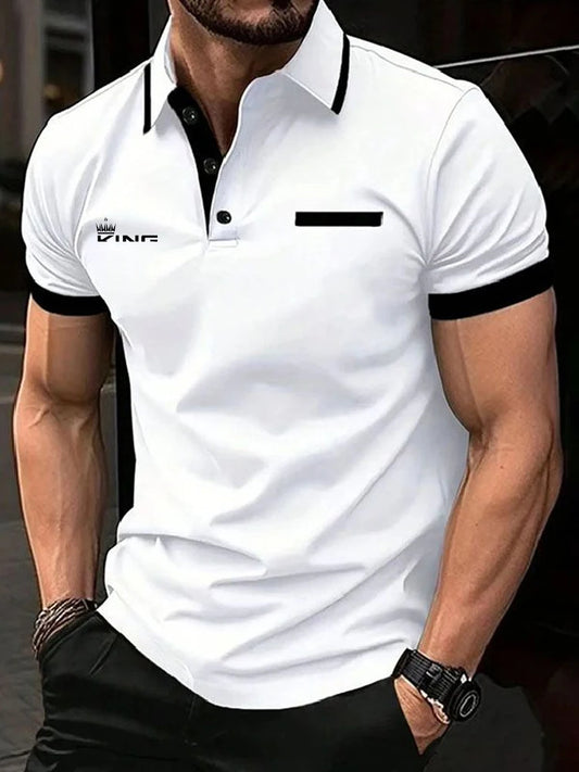 Polo para hombre, camisa de Golf, informal, deportiva, solapa, manga corta, moda bÃƒÂ¡sica, bloque de Color, Patchwork, Polo de ajuste Regular de verano