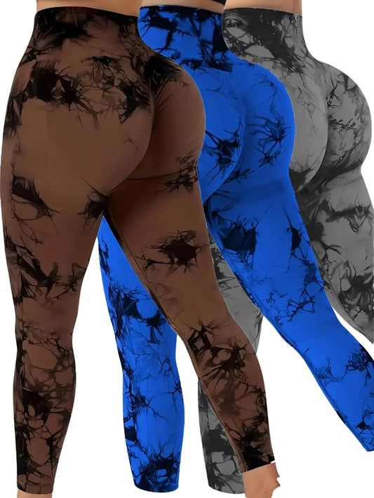 Leggings sin costuras Tie Dye para mujer, pantalones de Yoga de cintura alta, mallas elásticas de levantamiento de glúteos, mallas deportivas de cintura ancha
