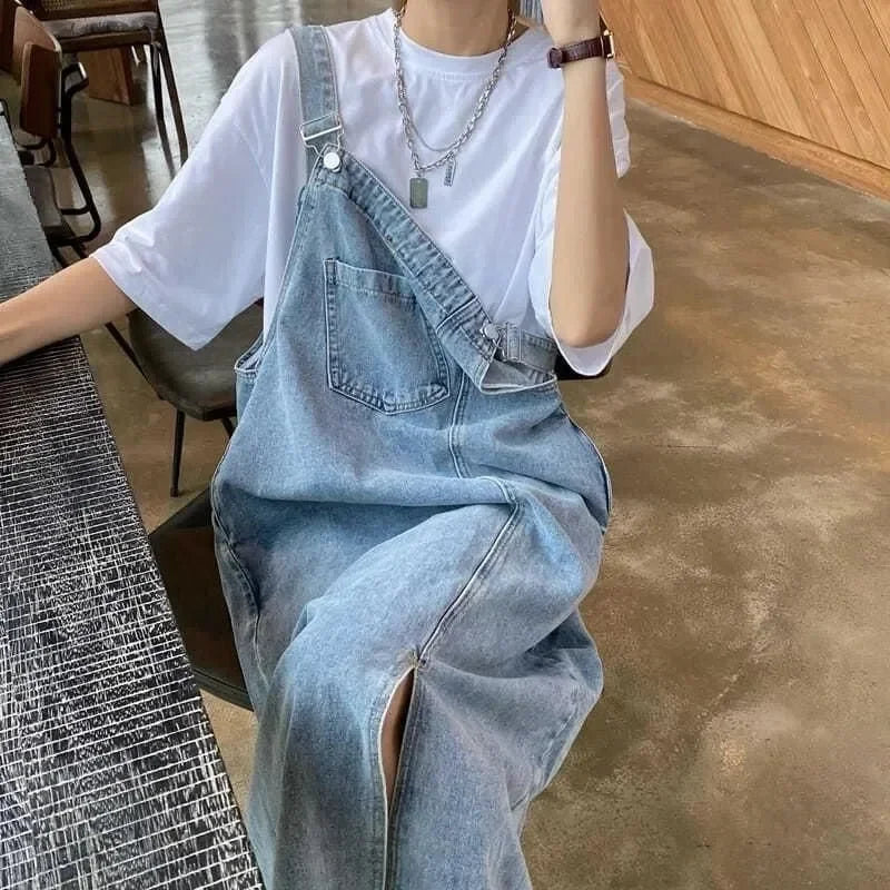 Primavera Verano Denim vestido general mujeres sin mangas Jeans vestidos moda femenina sÃ³lido Slip Casual suelto Spaghetti Strap vestidos