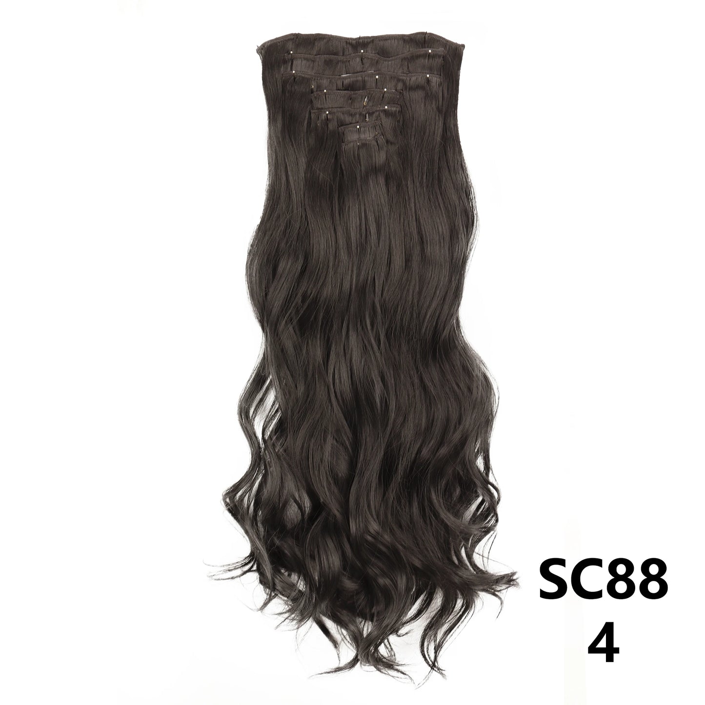 Extensiones de cabello sintÃƒÂ©tico largo y recto para mujer, 16 Clips, 7 unidades/juego, fibra de alta temperatura, negro, marrÃƒÂ³n, Rubio