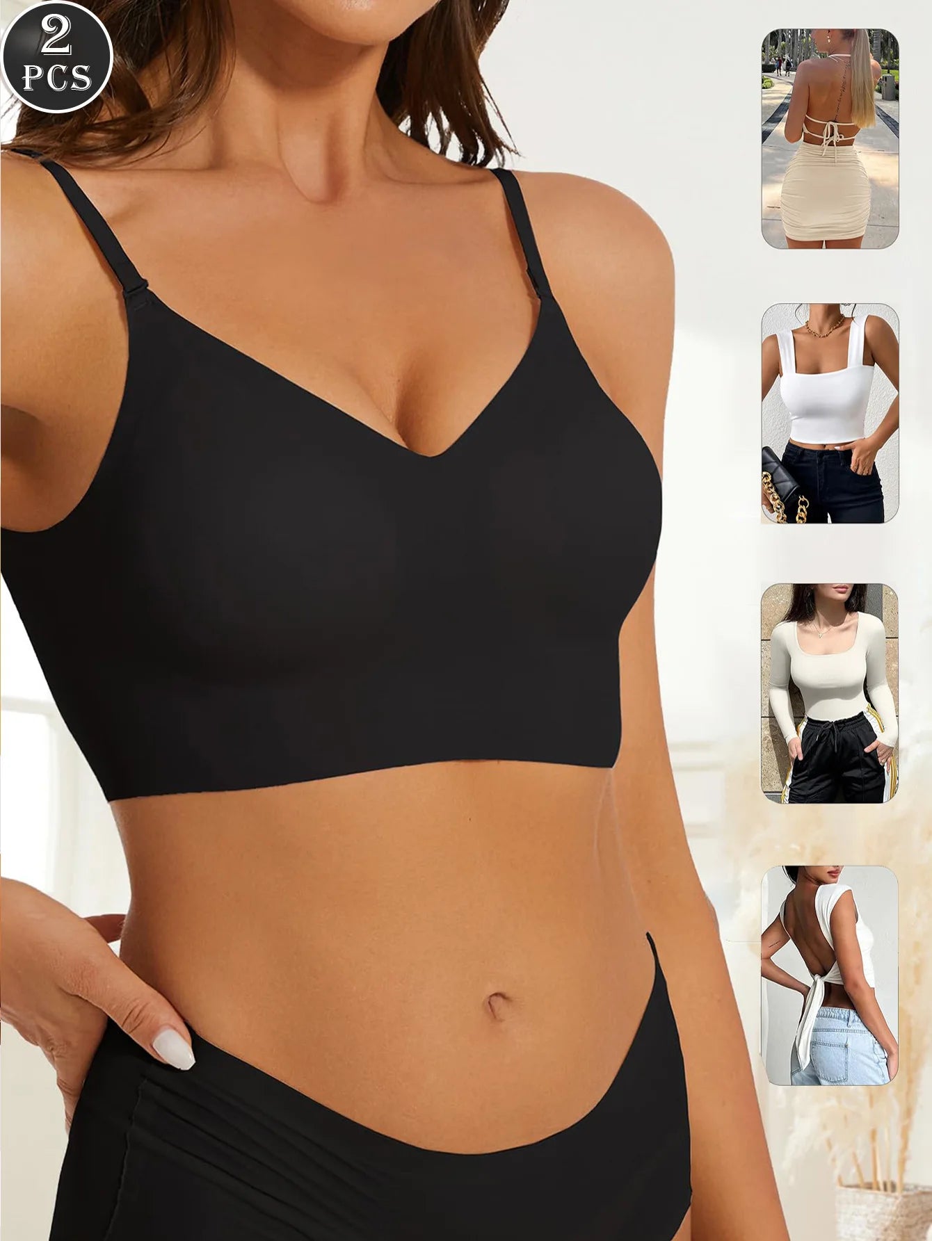 Sujetador Invisible para mujer, sujetadores con escote en U profundo, Top sin espalda para vestidos, lencería Sexy con correa transparente, ropa interior push-up sin tirantes