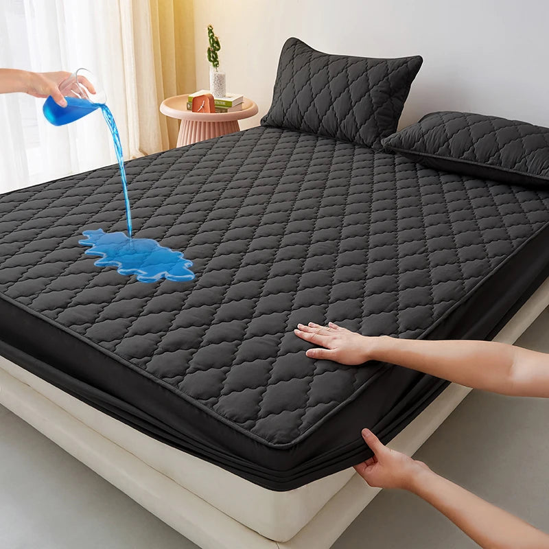 Sábana bajera impermeable de algodón lavado con banda elástica, Protector de colchón, Color negro, 100%