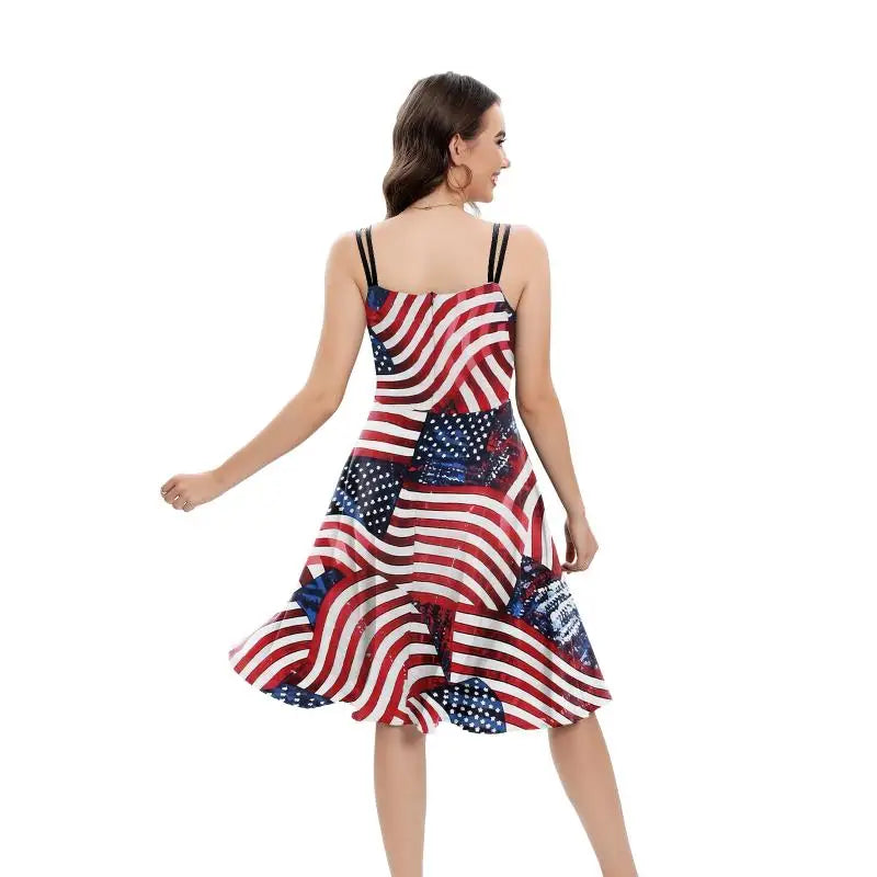 [Eres mi secreto] vestido de DÃƒÂ­a de la independencia para mujer, vestido de fiesta de carnaval, vestido antideslizante, patrÃƒÂ³n de bandera para adultos, vestido Rockabilly de lujo para Halloween