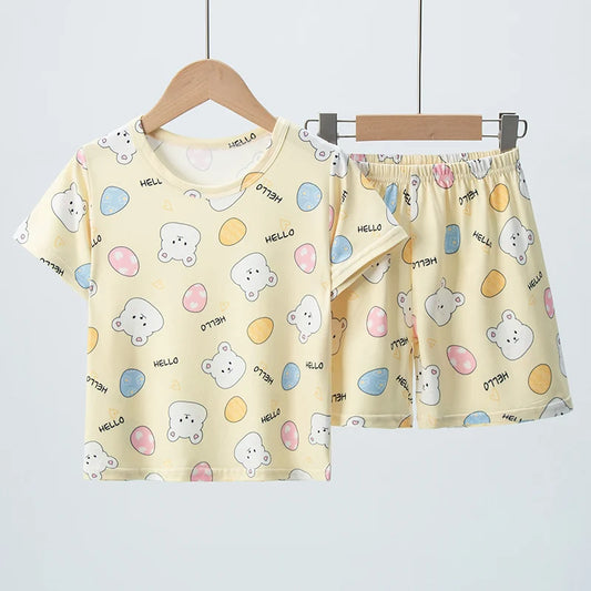 Conjunto de pantalones cortos de manga corta para niños, cómodo y versátil, informal, para el hogar y al aire libre, 2 piezas, verano