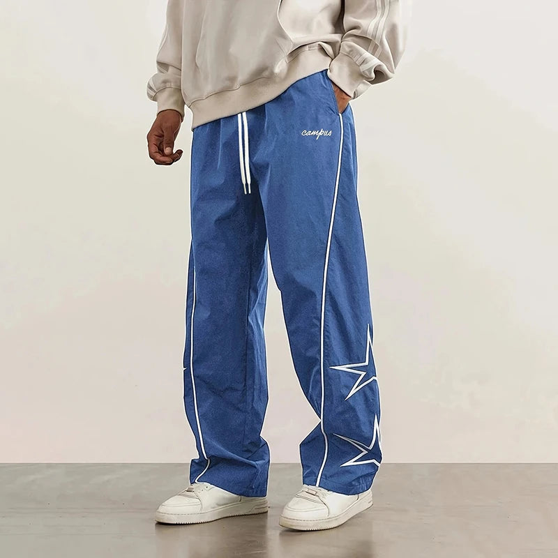 Pantalones de paracaidista deportivos de seda helada para hombre, pantalones de trabajo rectos con cordones, pantalones sueltos, pantalones informales para exteriores, primavera y verano