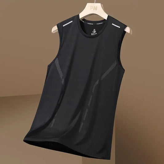 Camiseta sin mangas de secado rÃƒÂ¡pido para deportes nuevos para hombre, ropa de verano para baloncesto y gimnasio, camiseta sin mangas ligera transpirable de talla grande con cuello redondo