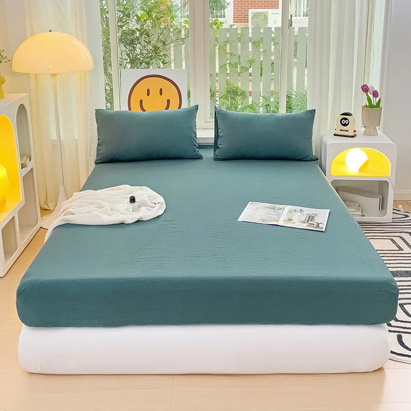 Sábana bajera de algodón lavada con bandas elásticas, funda de colchón ajustable antideslizante para cama doble King Queen 90x200 150x200 180