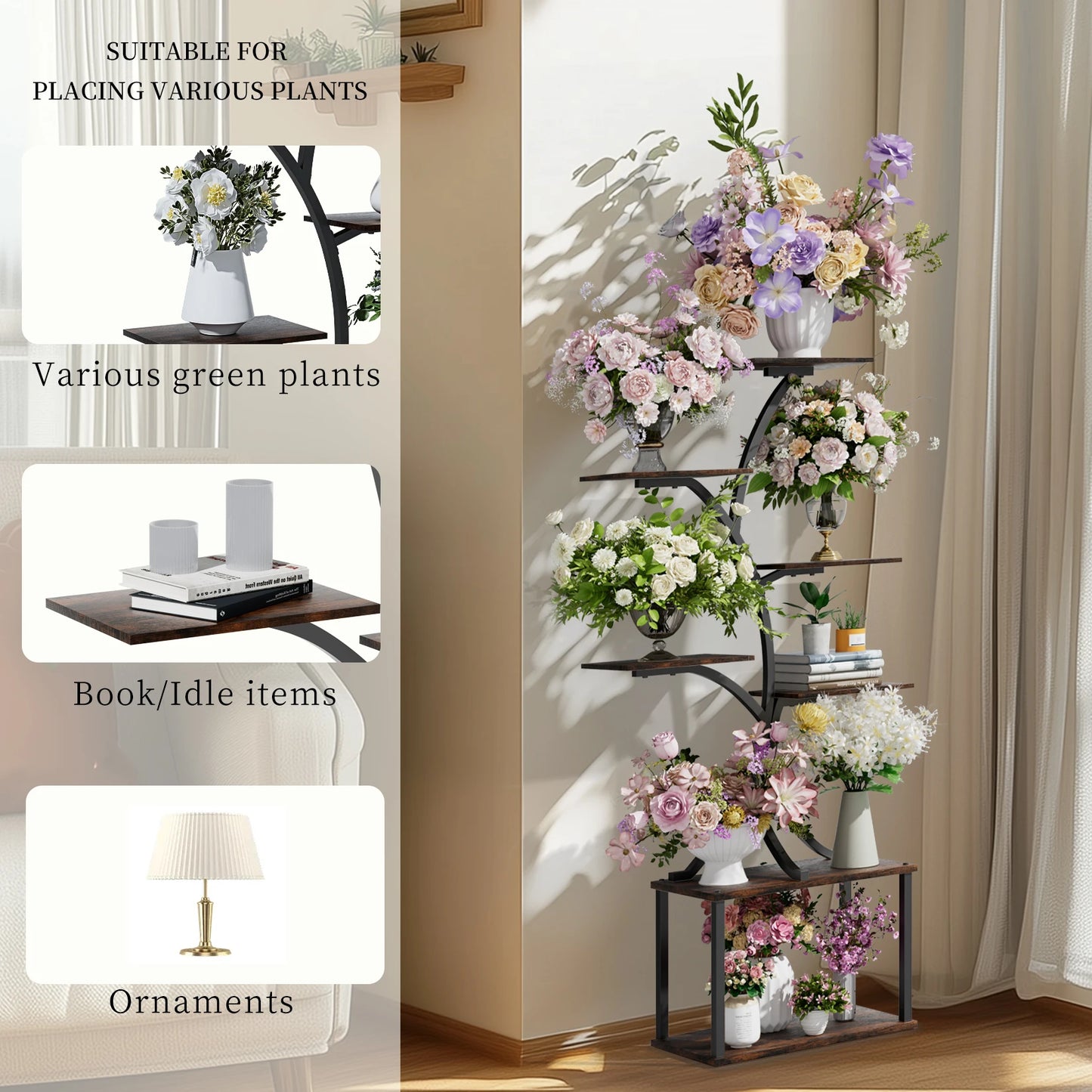 Soporte para plantas multicapa, soporte para plantas en forma de árbol de estilo Industrial, estante de exhibición, soporte para flores de esquina para maceteros de jardín, interior