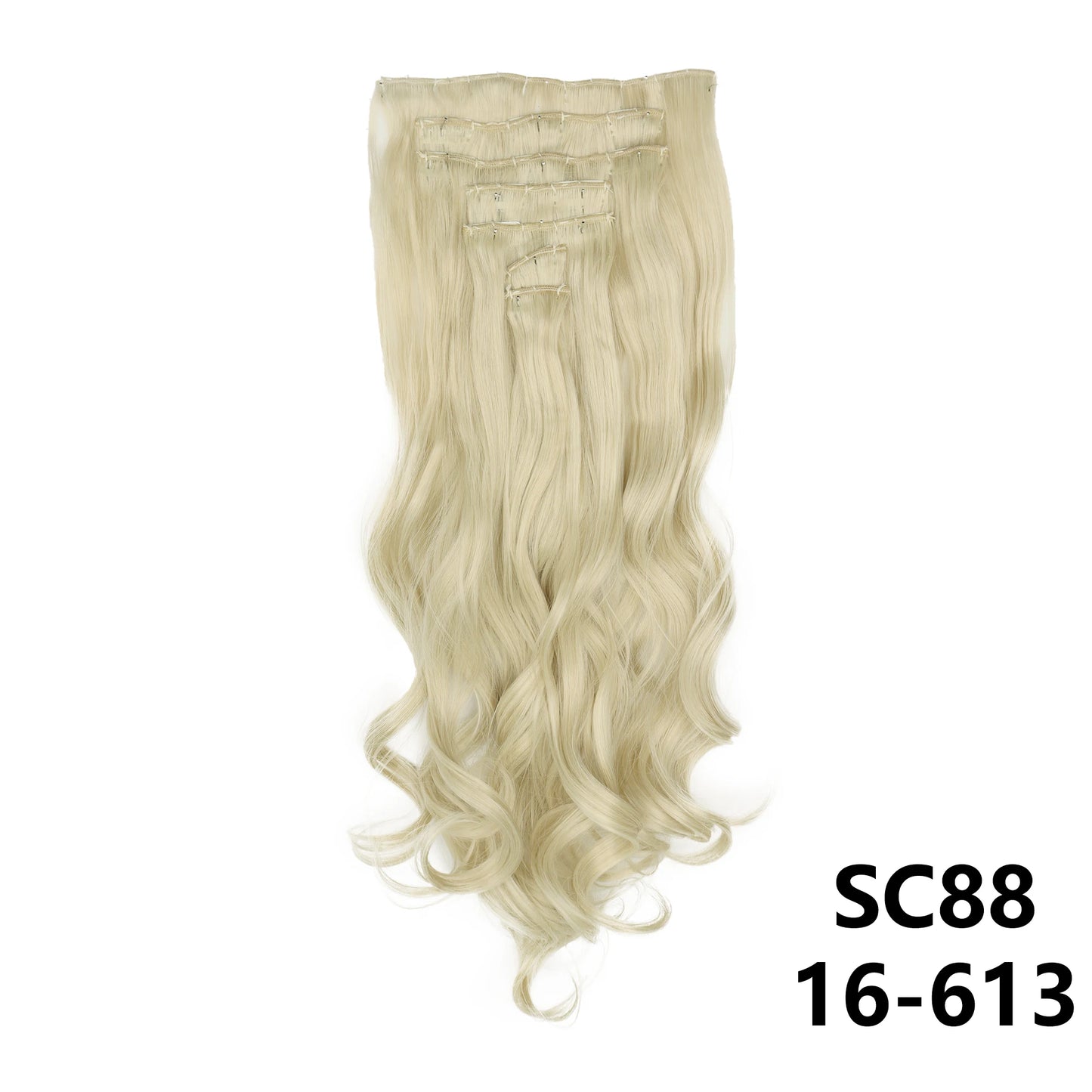 Extensiones de cabello sintÃƒÂ©tico largo y recto para mujer, 16 Clips, 7 unidades/juego, fibra de alta temperatura, negro, marrÃƒÂ³n, Rubio