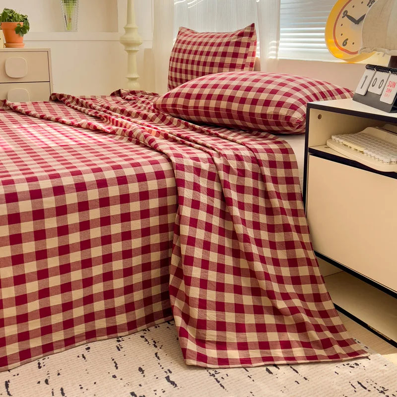 Sábana plana de algodón 100% para cama doble, sábanas superiores lisas de Color sólido, sábanas planas individuales/Queen/King, sábanas de lino para el hogar
