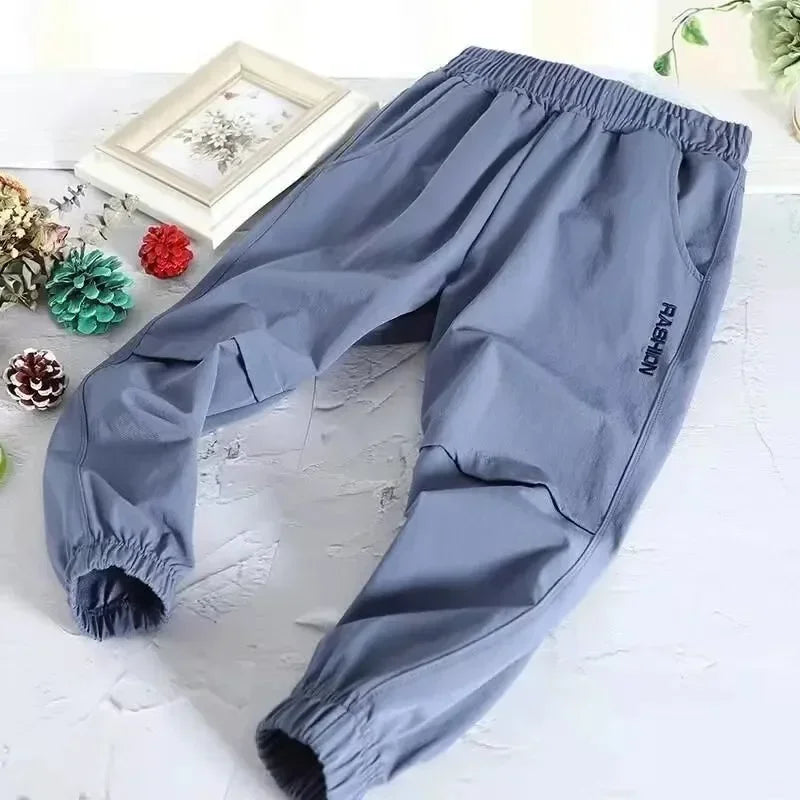 Primavera otoño estilo secado rápido deportes verano niños ropa niños pantalones casuales finos transpirables mediados grandes niños