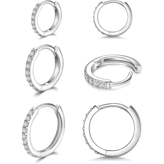 Pendientes de aro pequeños de Plata de Ley 925 con circonita, Huggie, chapado en oro de 14 quilates, Piercing para cartílago, pendientes pequeños para mujeres y hombres