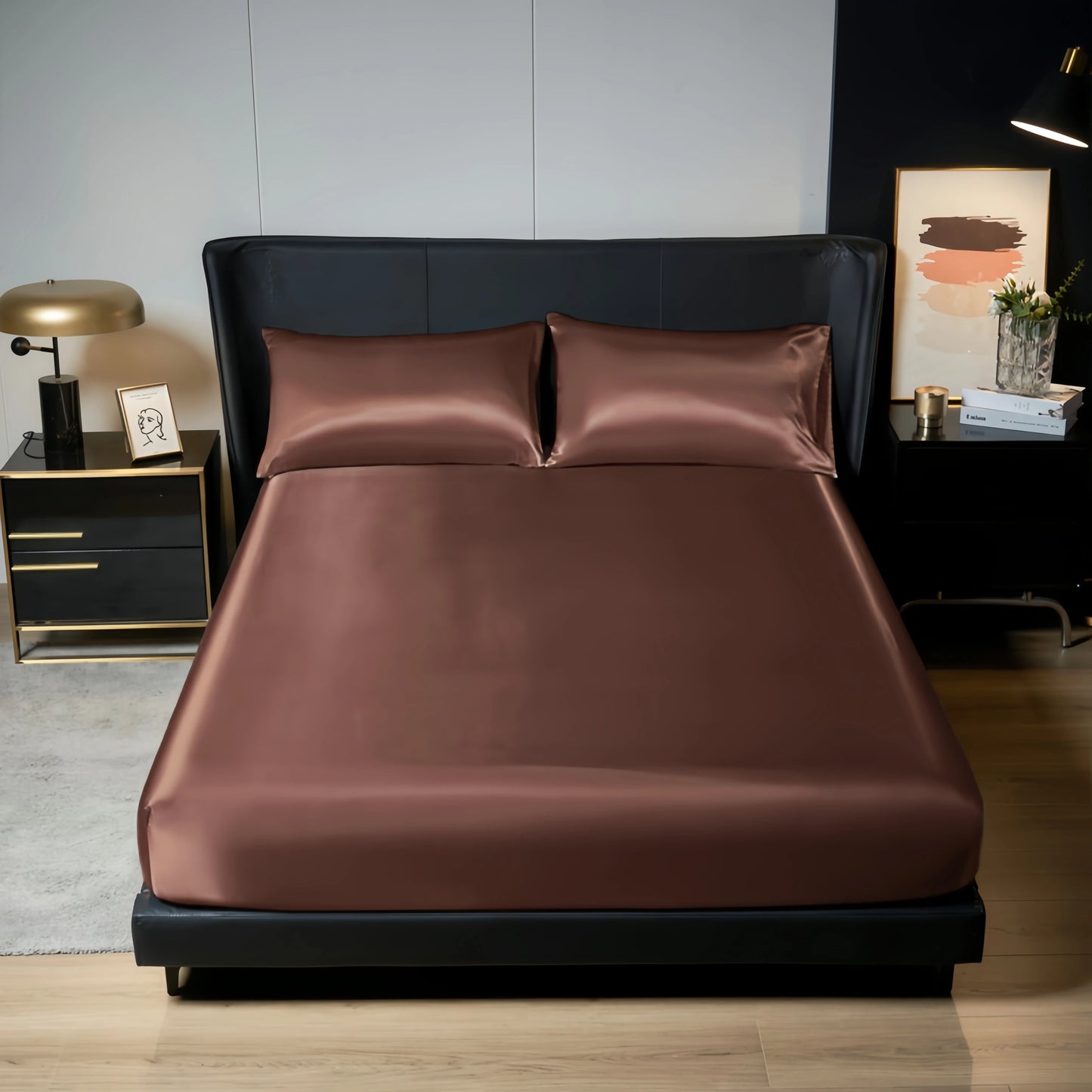 UPzo 100% poliéster 1 Uds. Sábana bajera con superficie satinada (sin funda de almohada) banda elástica alrededor de la funda de colchón sábana para cama King