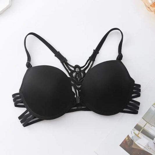 Sujetador de encaje con botón frontal a la moda para mujer, 3/4 tazas, parte de atrás bonita, sujetador sin costuras, ropa interior íntima, sujetador inalámbrico con escote en V profundo para playa