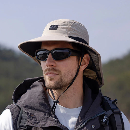 Sombreros de pescador resistentes al agua para hombre, sombrero de cubo de ala ancha transpirable con chal, protecciÃ³n solar UV, senderismo al aire libre, pesca, Verano