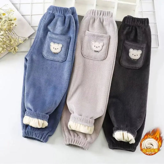 Pantalones cÃƒÂ¡lidos para niÃƒÂ±os, pantalones gruesos de OtoÃƒÂ±o Invierno para niÃƒÂ±as, pantalones Harem informales con estampado de oso bonito para bebÃƒÂ©s y niÃƒÂ±os