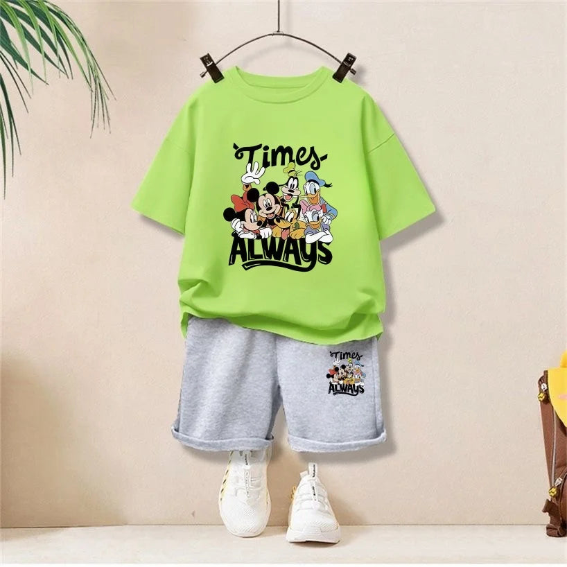 Conjunto de ropa de otoño para bebé, niña y niño, sudadera con estampado familiar de Disney, Top y pantalones inferiores, traje de 2 uds, chándal de algodón para chico